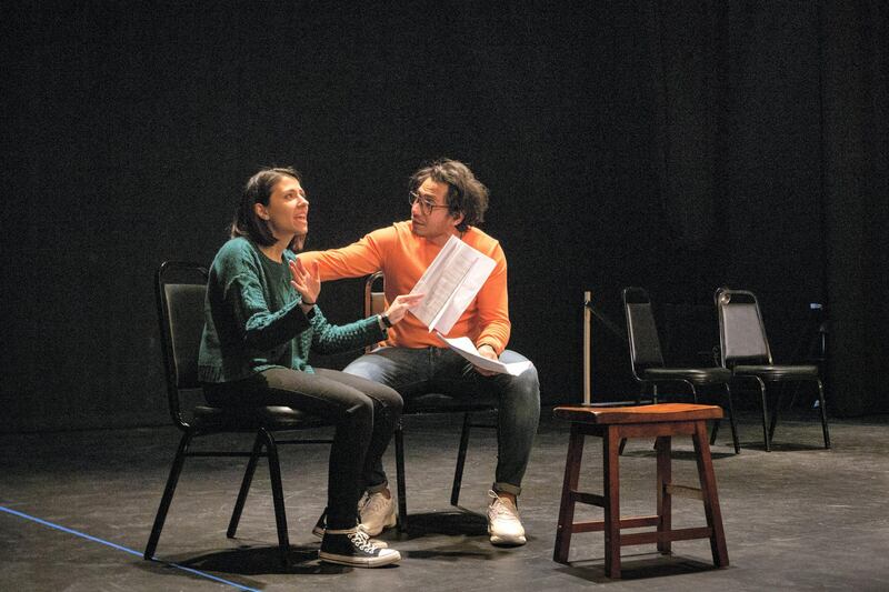 Haneen Yehya, left, and Ahmed Kadous, in ‘And Then We Met …'. Cleveland Public Theatre