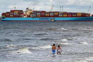 A Maersk Line shipping container. AP Moller-Maersk is looking to generate more of its income from inland logistics. The company earned 80 per cent of its revenue in 2018 from ocean transport. Reuters