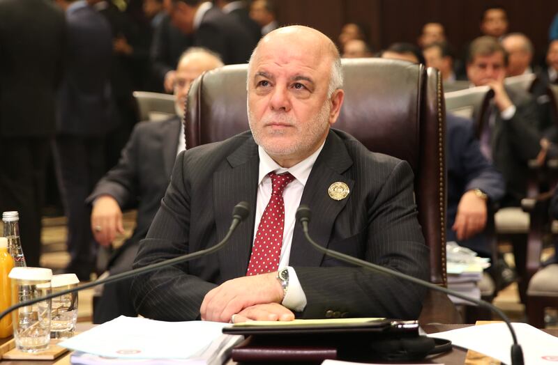 Iraqi Prime Minister Haider al-Abadi attends talks of the Arab League summit in the Jordanian Dead Sea resort of Sweimeh on March 29, 2017.
Arab leaders are set to meet in Jordan for their annual summit with no expected breakthrough on resolving conflicts or "terrorism" in the region. / AFP PHOTO / Khalil MAZRAAWI