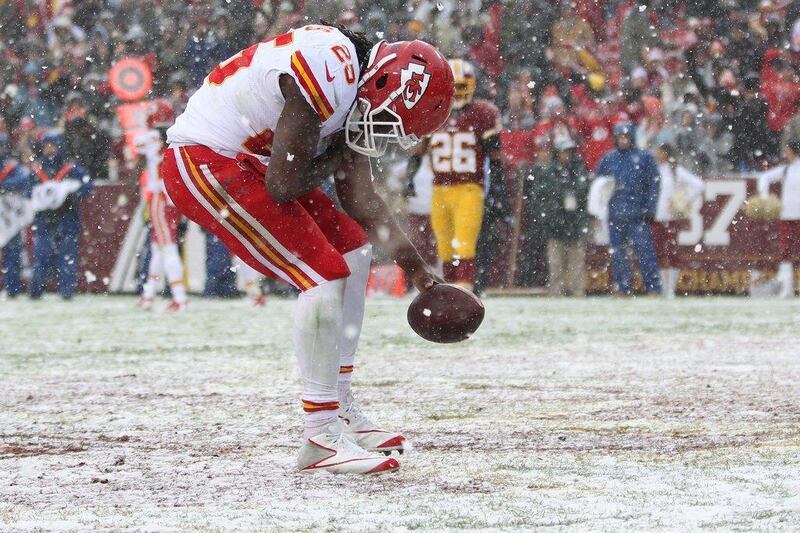 Washington, DC, the US capital, was also hit with snow on Sunday. The Kansas City Chiefs arrived to play the Washington Redskins in the wintry conditions and Jamaal Charles scored a touchdown for Kansas City. Geoff Burke / USA Today Sports