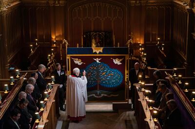 The anointing screen used in the coronation of King Charles III at St James's Palace in London. AFP