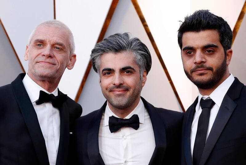 90th Academy Awards - Oscars Arrivals – Hollywood, California, U.S., 04/03/2018 – (L-R) Soren Steen, Feras Fayyad and Kareem Abeed. REUTERS/Mario Anzuoni