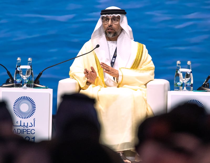 Suhail Al Mazrouei, Minister of Energy and Infrastructure, speaks at the Abu Dhabi International Petroleum Exhibition and Conference. All photos: Victor Besa / The National