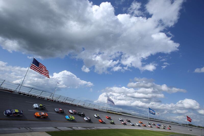 Jeb Burton, driver of the LS Tractors Chevrolet, leads the field during the Nascar Xfinity Series Ag-Pro 300 at Talladega Superspeedway in Alabama, on Saturday, April 24. AFP