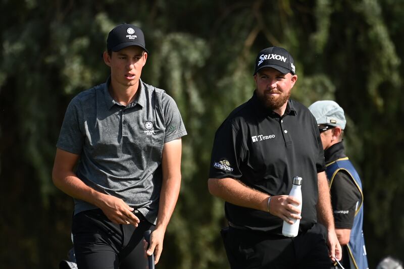 Josh Hill, left, and Shane Lowry, right, during the final round of the 2022 Slync.io Dubai Desert Classic at Emirates Golf Club. Getty Images