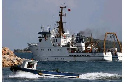 The Turkish vessel Piri Reis leaves the port of Izmir last week on a gas-exploration mission off the coast of Cyprus. AFP
