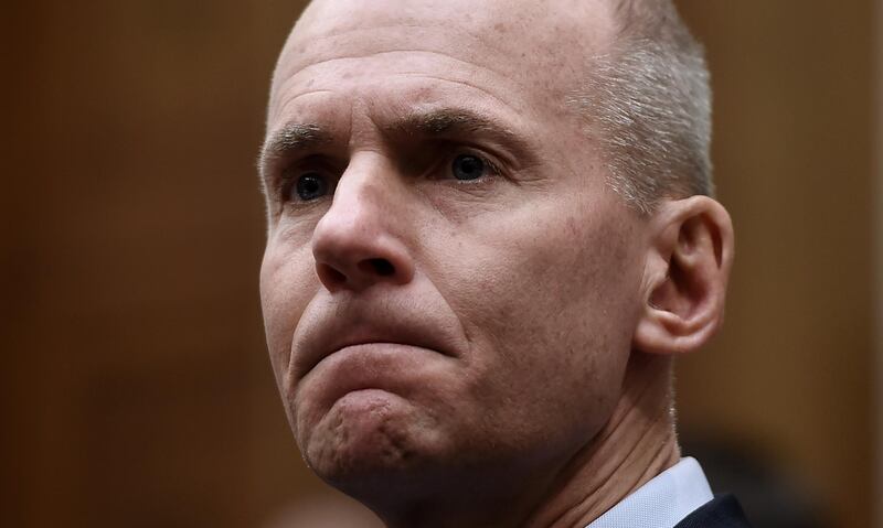 (FILES) In this file photo taken on October 30, 2019 Boeing CEO Dennis Muilenburg testifies at a hearing in front of congressional lawmakers on Capitol Hill in Washington, DC.  Boeing's chairman on November 5, 2019 gave a forceful vote of confidence in CEO Dennis Muilenburg amid calls in Congress for the embattled Boeing chief executive to resign after two deadly crashes."Dennis has done everything right," Boeing Chairman David Calhoun told CNBC, praising Muilenburg for keeping the board closely abreast of efforts to return the 737 MAX back to service.
 / AFP / Olivier Douliery
