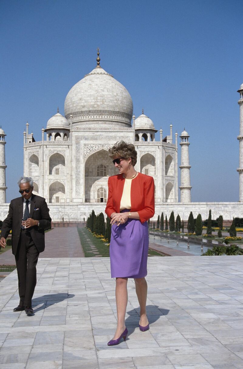 The Princess of Wales outside the Taj Mahal in Agra, 11th February 1992. (Photo by Jayne Fincher/Princess Diana Archive/Getty Images)