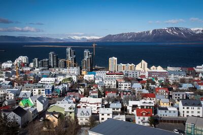 REYKJAVÍK, ICELAND - APRIL 27: The view of buildings in downtown Reykjavík are seen from the top of Hallgrímskirkja, a Lutheran church which is also the national church of Iceland, on Wednesday April 27, 2016. The costal capital city is where over 60 percent of the countries population live in or near by.(Photo by Jabin Botsford/The Washington Post via Getty Images)