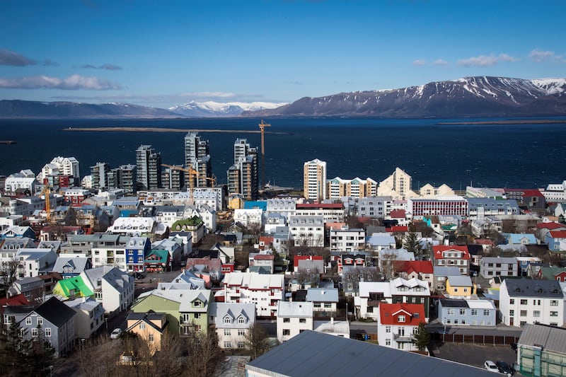 REYKJAVÍK, ICELAND - APRIL 27: The view of buildings in downtown Reykjavík are seen from the top of Hallgrímskirkja, a Lutheran church which is also the national church of Iceland, on Wednesday April 27, 2016. The costal capital city is where over 60 percent of the countries population live in or near by.(Photo by Jabin Botsford/The Washington Post via Getty Images)