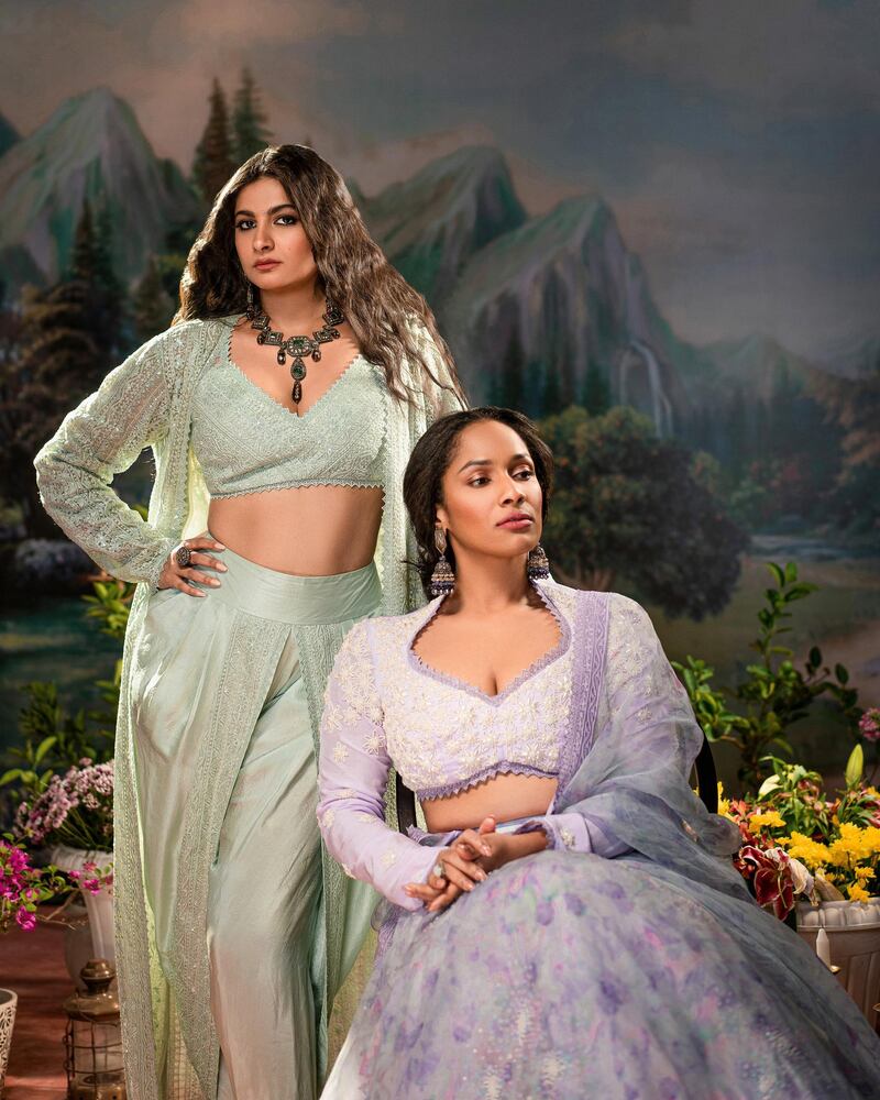 Masaba Gupta and Rhea Kapoor in lehengas from the Chronicles of Femininity collection, available in Dubai at Vesimi