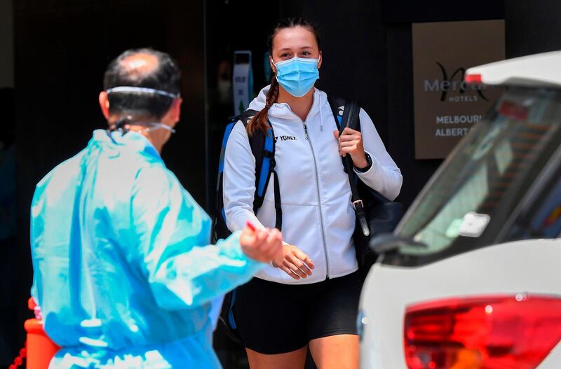 Australian tennis player Ivana Popovic leaves the hotel for a training session. AFP