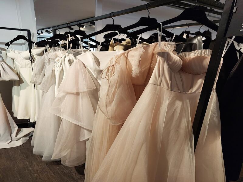 Dresses from Bazza Alzouman's spring/summer 2023 collection on display as part of Paris Fashion Week.