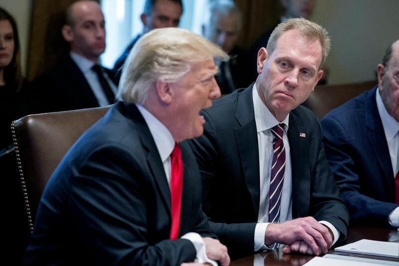 epa07258793 Acting Secretary of Defense Patrick Shanahan (R) listens as US President Donald J. Trump (L) speaks during a meeting with members of Trump's Cabinet in the Cabinet Room of the White House in Washington, DC, USA, 02 January 2019. President Trump used the opportunity to speak on plans to host Congressional Democratic and Republican leaders to discuss the ongoing partial shutdown of the federal government and funding for border security. Trump also spoke on international affairs and the economy.  EPA/MICHAEL REYNOLDS