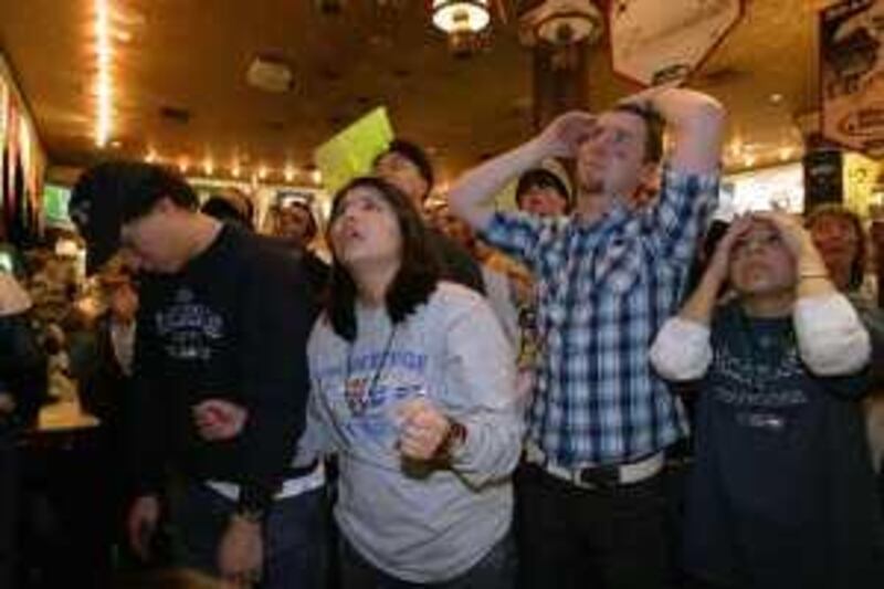 SEATTLE - FEBRUARY 5:  Fans of the Seattle Seahawks react to an interception by the Pittsburgh Steelers in the fourth quarter while watching the Superbowl at FX McRory's restaurant February 5, 2006 in Seattle, Washington. The Steelers defeated the Seahawks 21-10 in Superbowl XL.  (Photo by Otto Greule Jr/Getty Images)