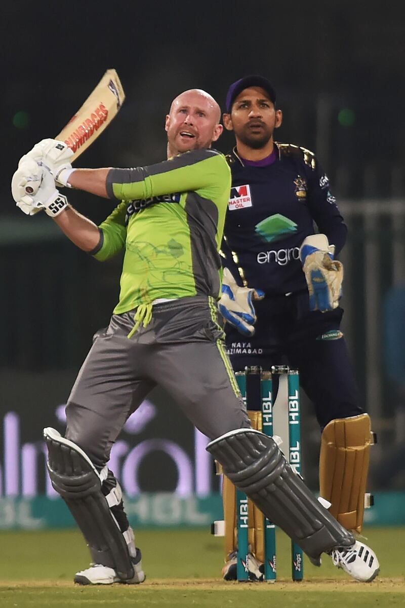 Ben Dunk plays a shot during the Pakistan Super League match between Lahore Qalandars and Quetta Gladiators. AFP