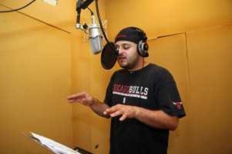 Dubai, UAE - Jun 12, 2009 - Hani Khatib, 24, aka "Jabbar," raps in his recording studio behind his parents villa. (Nicole Hill / The National) *** Local Caption ***  NH RAP01.jpg