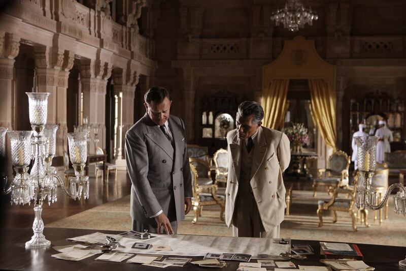 Hugh Bonneville, left, as Mountbatten and Denzil Smith as Jinnah in Viceroy’s House. Courtesy Bend It Films / Pathe / Gulf Film 