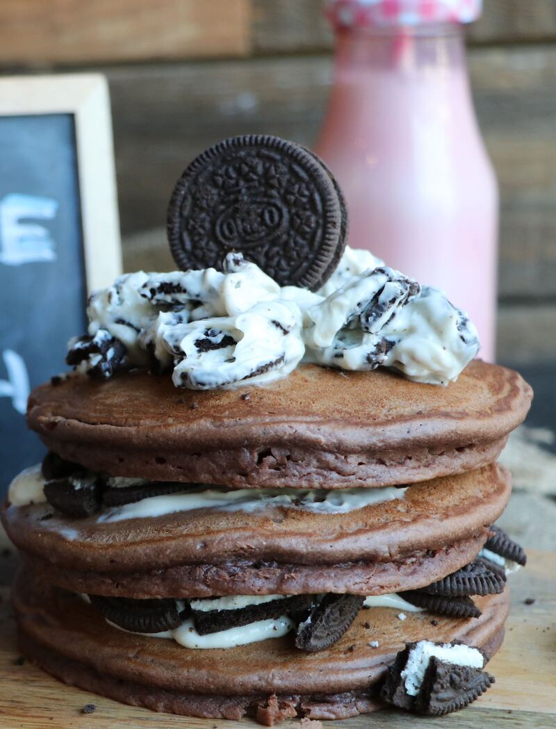 Oreo cookie pancakes at Eggspectation.