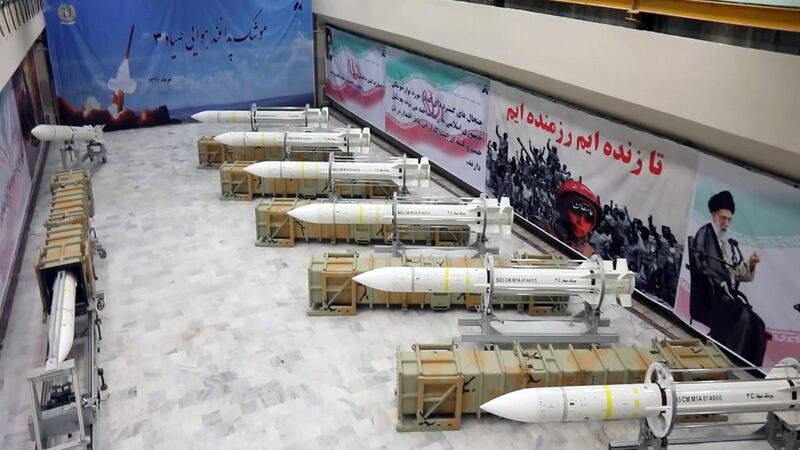A handout picture released by Iran's Defence Ministry shows newly-upgraded Sayyad-3 air defence missiles on display during an inauguration of its production line at an undisclosed location in Iran. AFP