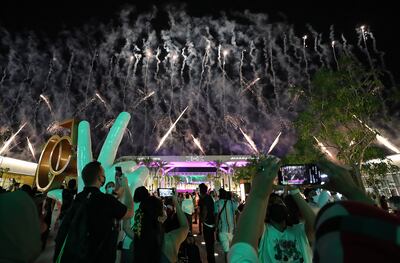 Fireworks light up the sky at a preview of the Golden Jubilee celebrations at Expo 2020 Dubai. Pawan Singh / The National