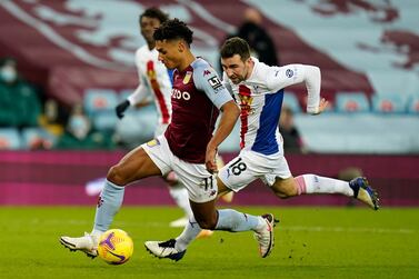 Aston Villa's Ollie Watkins and Crystal Palace's James McArthur battle for the ball during the Premier League match at Villa Park, Birmingham. PA Photo. Picture date: Saturday December 26, 2020. See PA story SOCCER Villa. Photo credit should read: Tim Keeton/PA Wire. RESTRICTIONS: EDITORIAL USE ONLY No use with unauthorised audio, video, data, fixture lists, club/league logos or "live" services. Online in-match use limited to 120 images, no video emulation. No use in betting, games or single club/league/player publications.