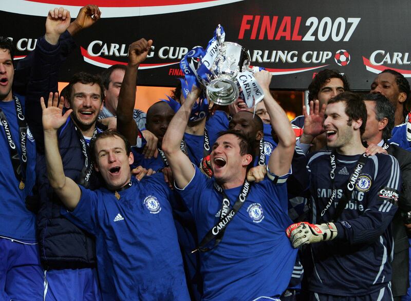 4) League Cup, February 2007: Trophy No 4 was delivered at the Millennium Stadium in Cardiff, where Chelsea beat Arsenal 2-1 in the final. Theo Walcott put the Gunners in front but a Drogba double ensured the Blues emerged victorious. AFP