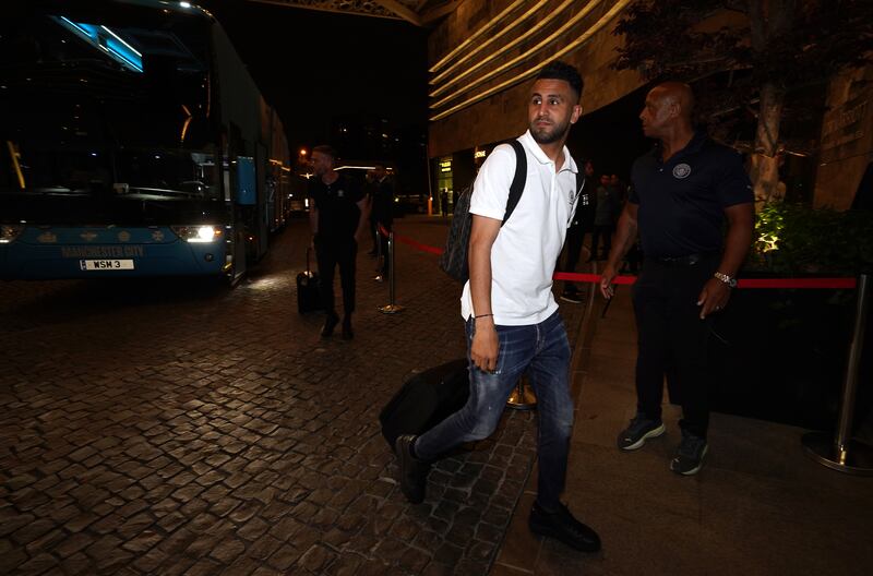  City's Riyad Mahrez arrives at the team hotel. PA 
