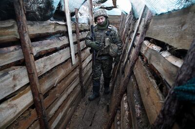An Ukrainian serviceman in Katerynivka village, not far from Luhansk, on Wednesday. EPA