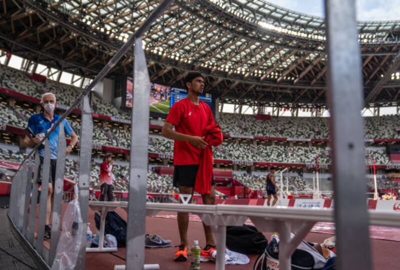 Hossain Rasouli prepares to leave after competing in the men's long jump  T47 final. Getty