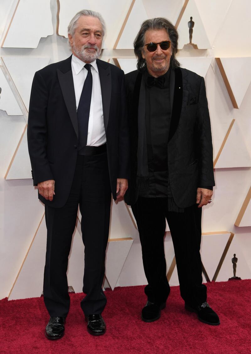 Robert De Niro and Al Pacino arrive at the Oscars on Sunday, February 9, 2020, at the Dolby Theatre in Los Angeles. AP