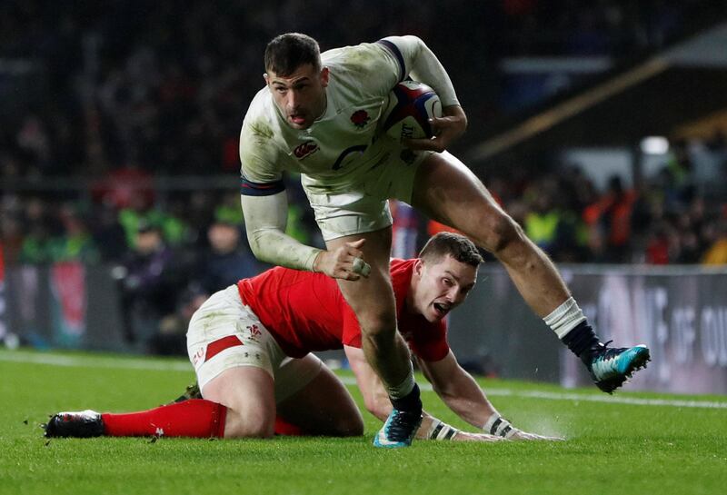 Rugby Union - Six Nations Championship - England vs Wales - Twickenham Stadium, London, Britain - February 10, 2018   England’s Jonny May in action with Wales’ George North                     Action Images via Reuters/Paul Childs