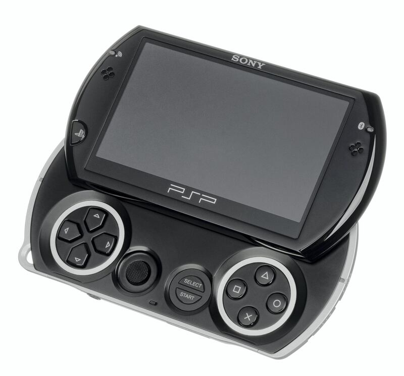 The PSP Go, an alternate model of the PlayStation Portable system from Sony. Released in 2009, it was a UMD-less version of the PSP, relying on digital-only versions of games. It has 16GB of internal storage and can be expanded with a proprietary memory card. Wikipedia Commons