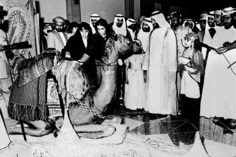 Sheikh Zayed, along with the Sheikh Saqr form RAK and Sheikh Hamid form Fujairah (on his right and second right), at the Cultural Foundation in the late 1980s. 