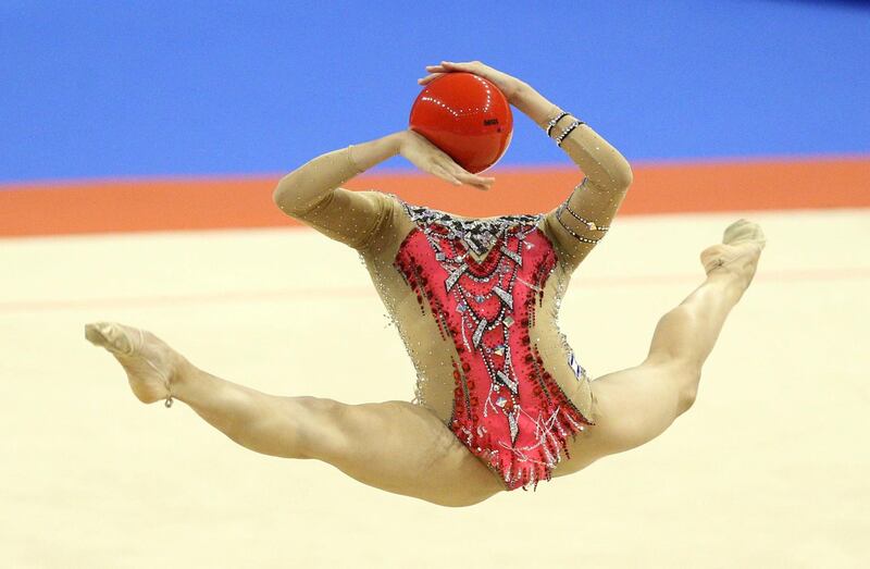 Israel's Linoy Ashram in action during the Rhythmic Gymnastics Individual Ball Final in Varna, Bulgaria. Reuters