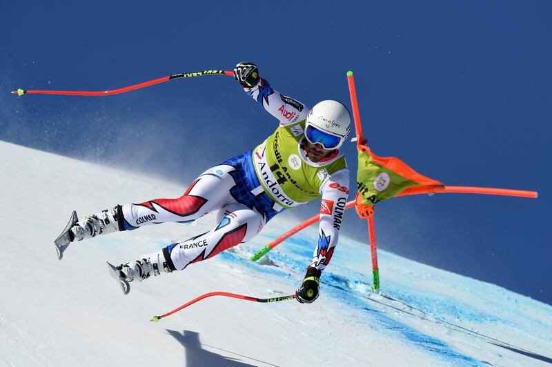 Adrien Theaux of France during Men's Downhill training on day two of the 2019 Alpine Skiing World Cup Finals in Andorra. Getty Images