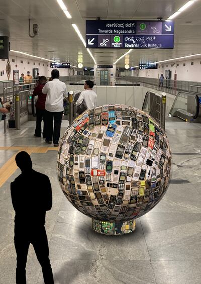 Vishwanath Mallabadi's art installation in the Bengaluru Metro. Photo: Vishwanath Mallabadi