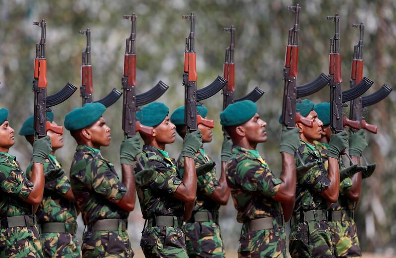 Sri Lanka's Special Task Force (STF) members march during the 35th anniversary in Kalutara, Sri Lanka February 27, 2018.Picture taken February 27, 2018. REUTERS/Dinuka Liyanawatte     TPX IMAGES OF THE DAY