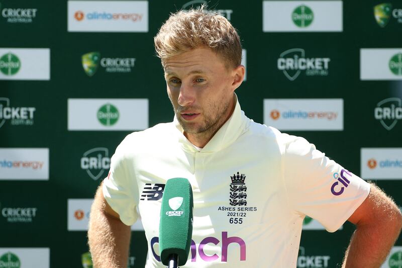 England' captain Joe Root speaks to media at the end of the third Ashes Test. AFP