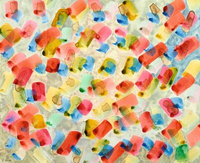 An untitled work by Etel Adnan from the 1970s, made of watercolour and ink on paper laid down on board. Courtesy Sotheby's