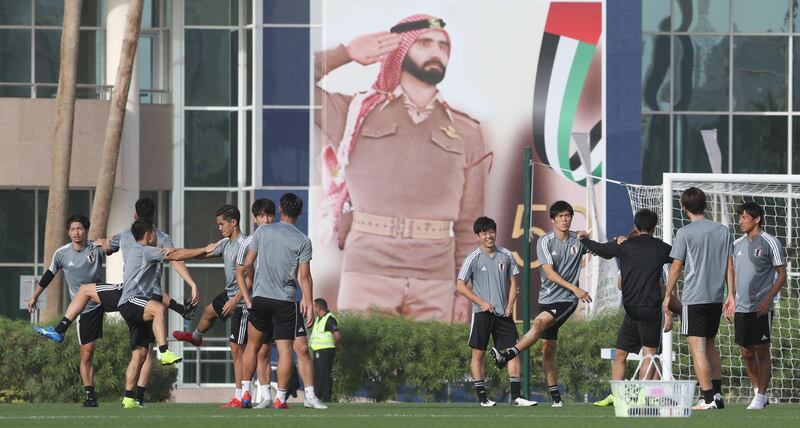 Japan take part in a training session in Abu Dhabi on the eve of their Asian Cup quarter-final match against Vietnam.