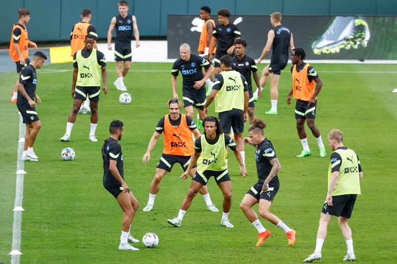 Manchester City players train on Friday in Wisconsin. AFP