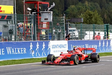 Ferrari's Charles Leclerc takes the chequered flag to win the Belgian Grand Prix on Sunday. Reuters