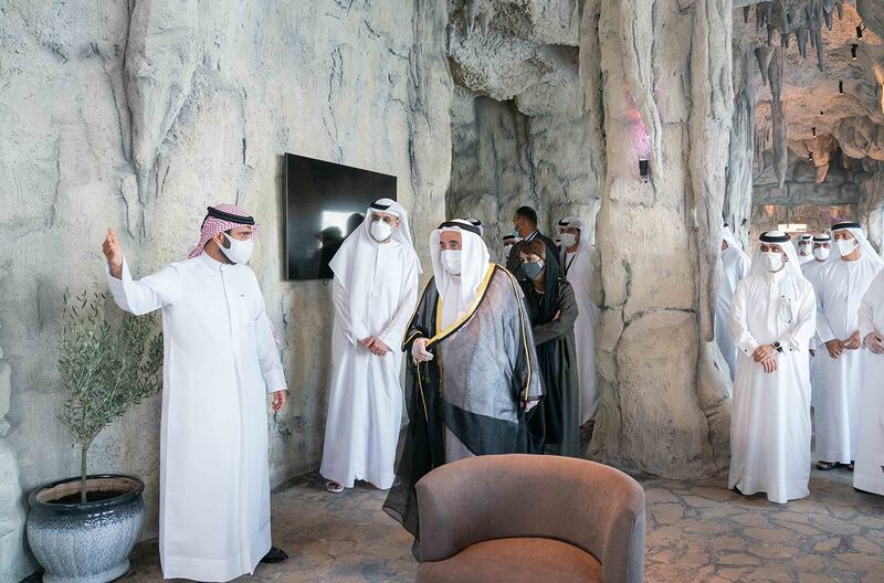 Sheikh Dr Sultan bin Muhammad Al Qasimi, Ruler of Sharjah, on a tour of the Khor Fakkan Amphitheatre. Wam