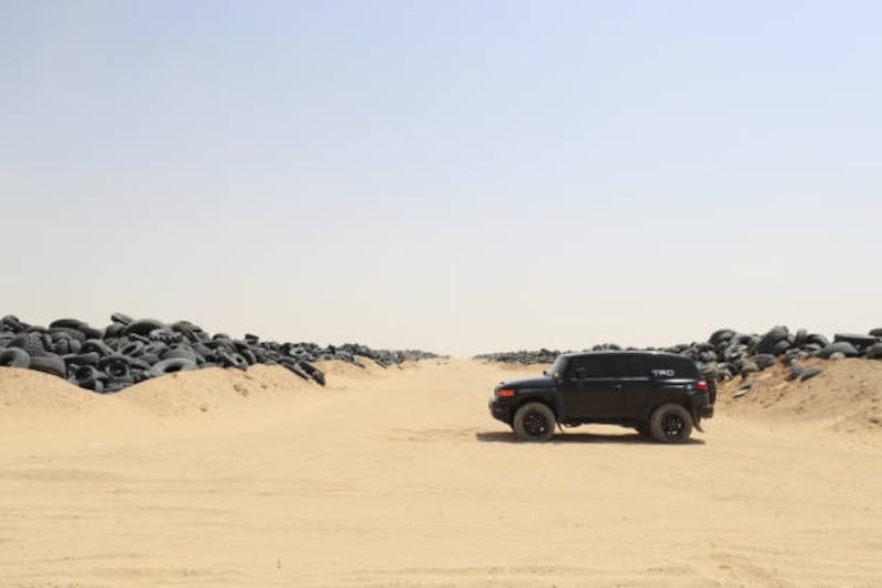 A general view of disposed tyres as the landfill threatens the environment and human health due to containing dangerous components and tyre durability  at Sulaibiya tyre graveyard located 5 kilometers south of Al Jahra town near Kuwait City, Kuwait. Kuwaiti government seeks solution to get rid of disposed tyres which have been accumulated for about 20 years.