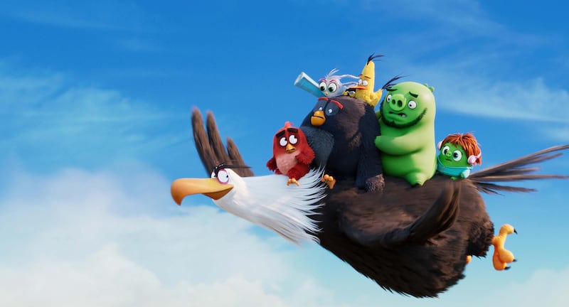 Mighty Eagle (Peter Dinklage), Red (Jason Sudeikis), Bomb (Danny McBride), Silver (Rachel Bloom), Chuck (Josh Gad), Leonard (Bill Hader), Courtney (Awkwafina) in Columbia Pictures and Rovio Animations' ANGRY BIRDS 2. Courtesy of Sony Pictures