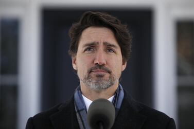 Justin Trudeau, Canada's prime minister, pauses during a news conference outside Rideau Cottage in Ottawa. Bloomberg