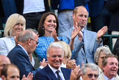 Britain's Prince William and his wife Kate applaud after Cameron Norrie of the UK booked his spot in the Wimbledon semi-finals. AFP.
