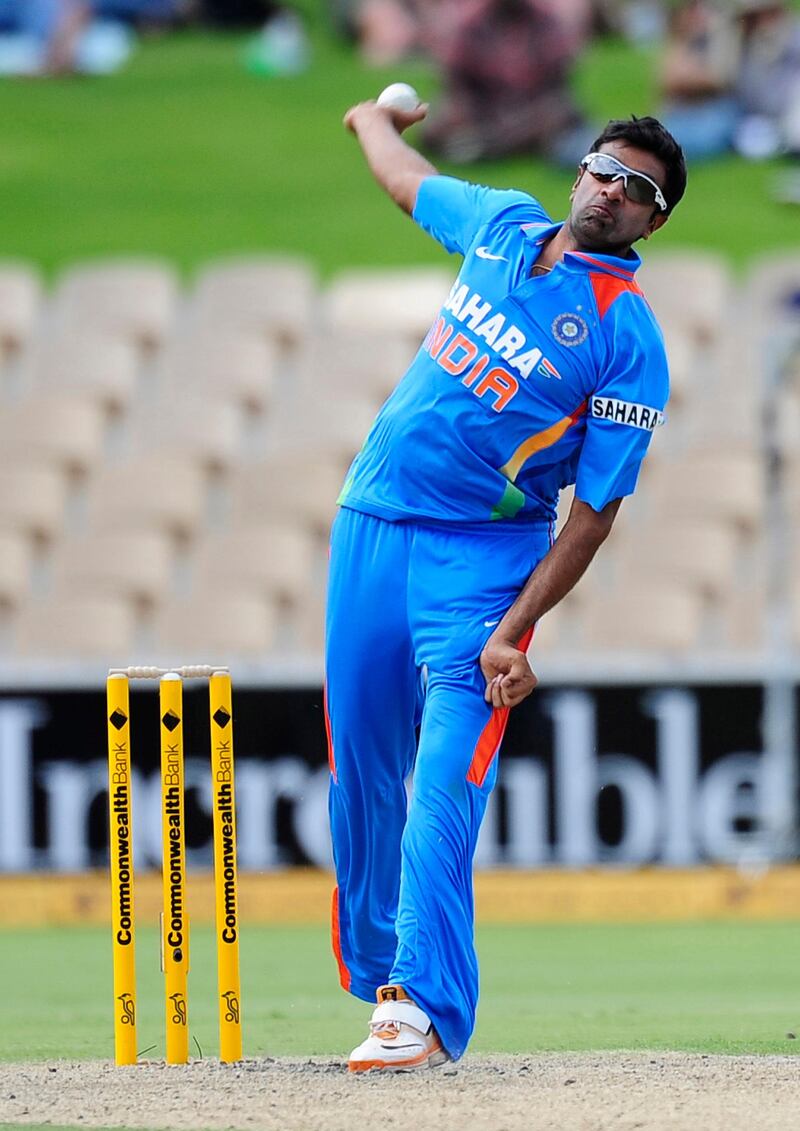 India's Ravichandran Ashwin bowls against Sri Lanka during their One Day International cricket series match in Adelaide, Australia, Tuesday, Feb. 14, 2012. (AP Photo/David Mariuz)