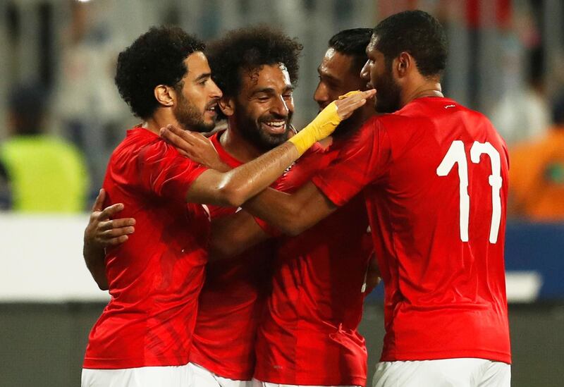 Egypt's Ahmed Ali Kamel celebrates scoring their second goal. Reuters